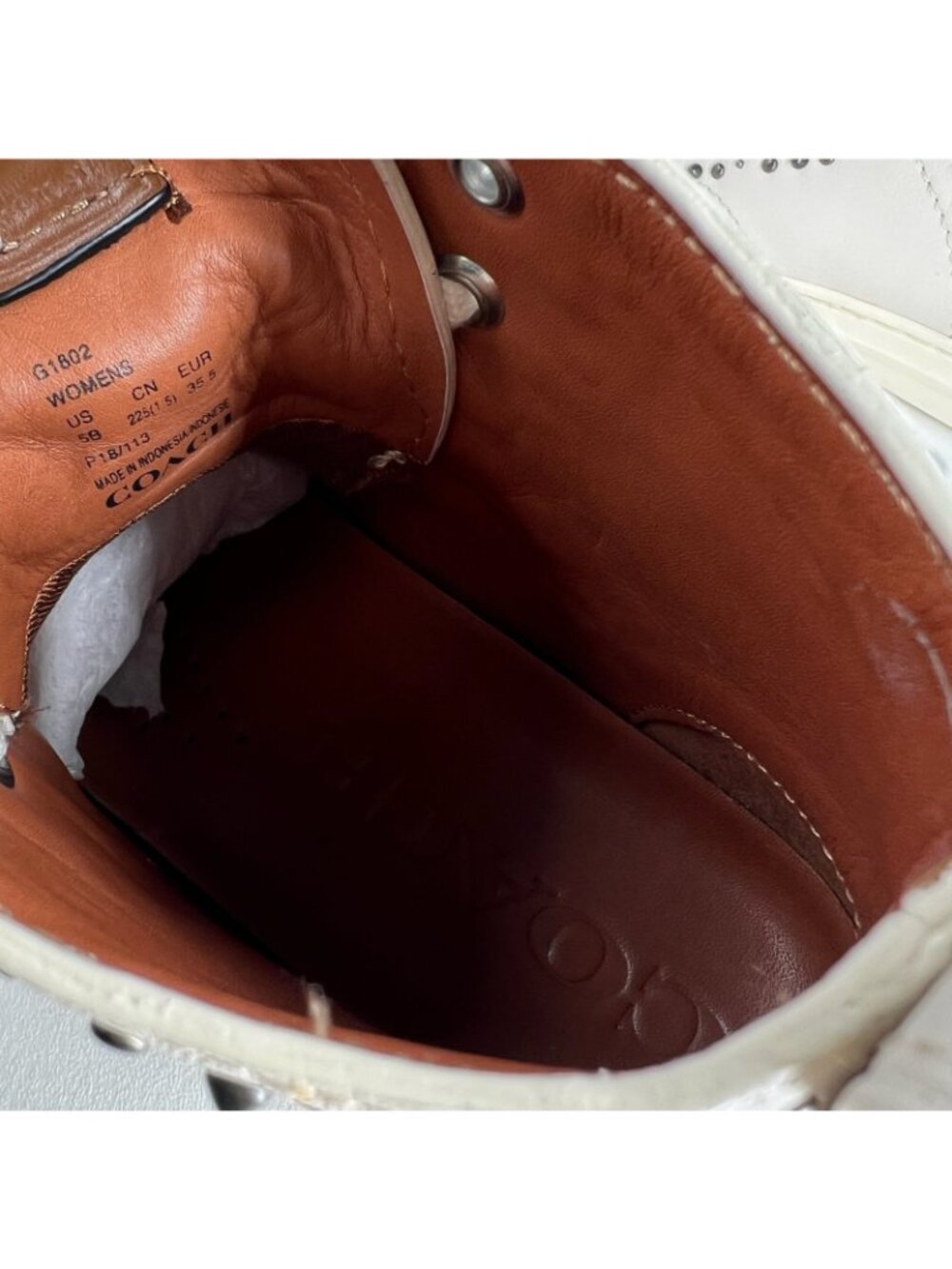 Coach C216 Prairie Rivet High Top Sneaker Women Size 5B Leather Studded OffWhite - Picture 12 of 13